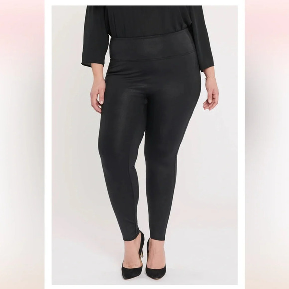 NYDJ Pull-On Skinny Legging Pants 0X Black Metallic Coated Textured Faux Leather - Picture 4 of 10